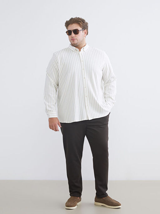 B?y?k Beden Slim Fit Uzun Kollu ?izgili Erkek G?mlek