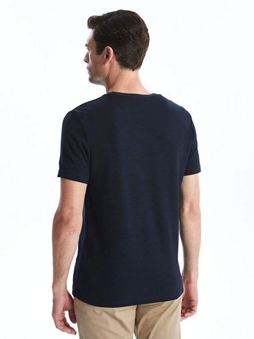 Bisiklet Yaka K?sa Kollu Penye Erkek Dokulu Ti??rt