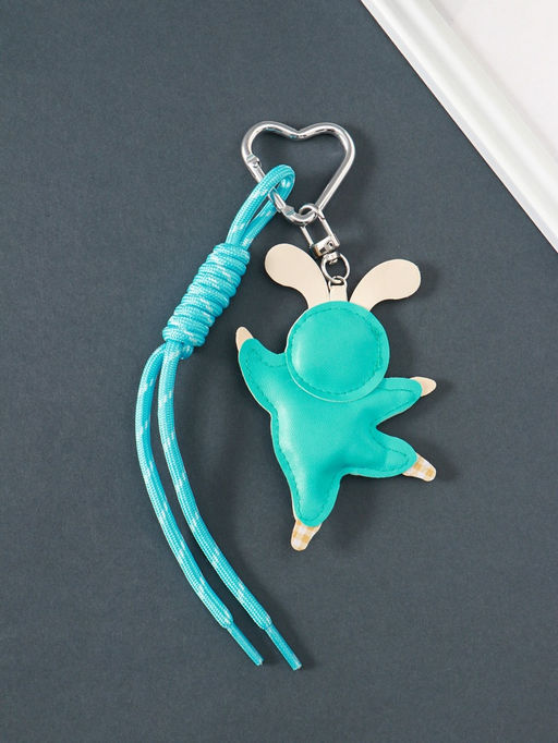 Брелок для ключей на карабине «Танцующий зайчик», с узлом, голубой, кожзам, текстиль, 24×7.5×1 см