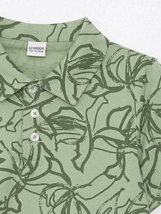 Polo Yaka Bask?l? K?sa Kollu Erkek ?ocuk Ti??rt - Waikiki фото 3