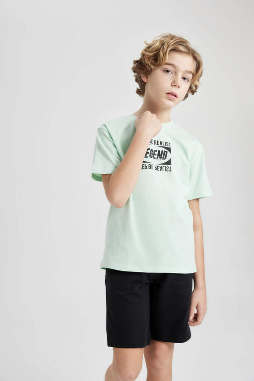 Футболка с короткими рукавами и круглым вырезом для мальчиков с принтом - Defacto фото 4