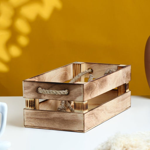 Кашпо для цветов «Двушка лайт», 24.5×13.5×9 см, деревянное, ручка - верёвка