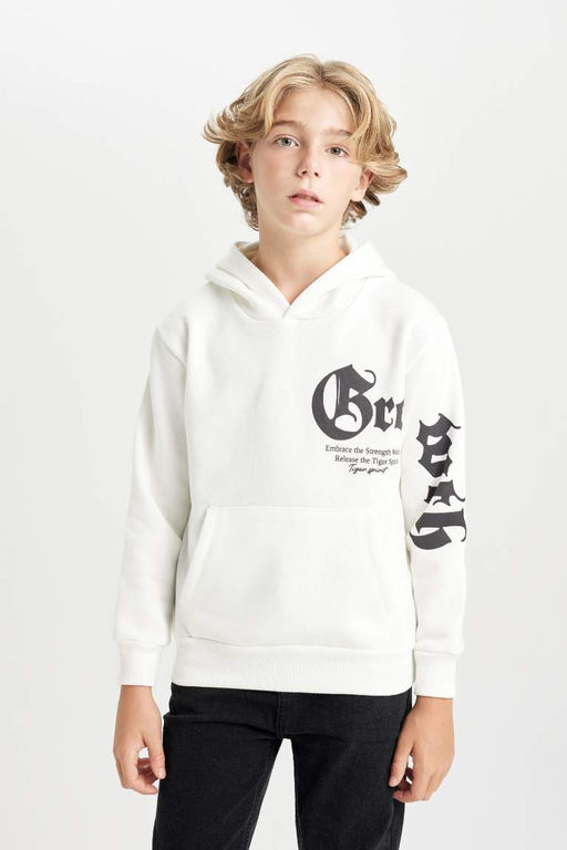 Толстая толстовка с капюшоном и принтом для мальчиков - Defacto фото 4