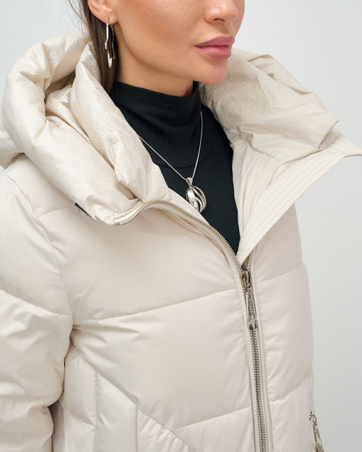 Куртка зимняя женская с капюшоном модная бежевого цвета 3193B - Visdeer фото 12