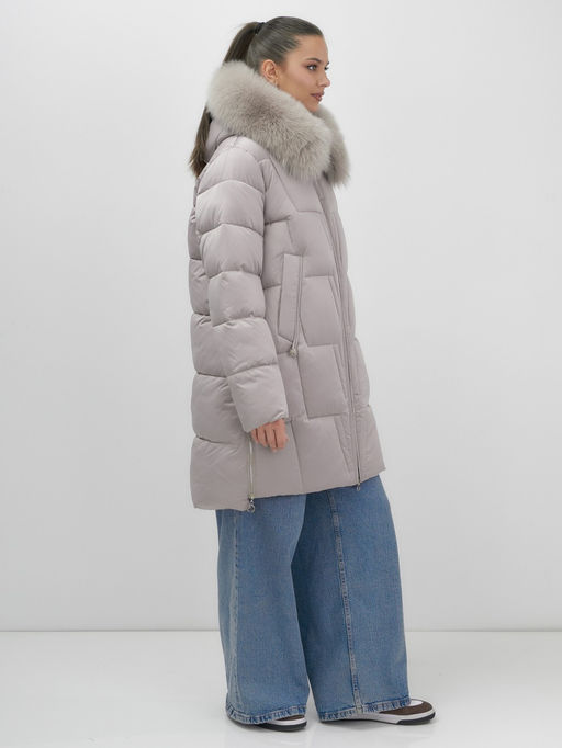 Пальто зимнее утепленное с мехом и капюшоном тренд светло-коричневого цвета 7630SK - Visdeer фото 4