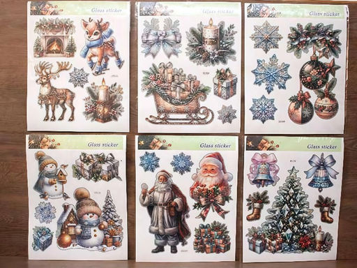 Наклейка на стекло 31*38см "Новогодняя тематика" (DZS-01-06) 6 видов в ассорт.