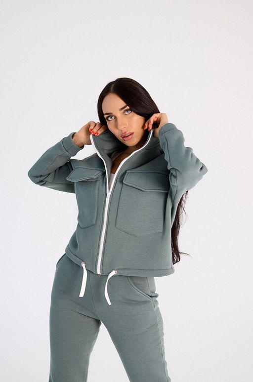 Толстовка на молнии (укор.) 322244Wbм шалфей - Елена фото 3