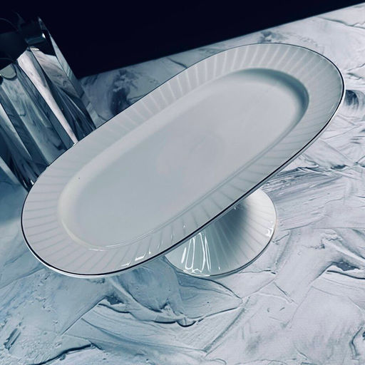 102-055 Овальное блюдо 35,5см MARZIPAN GREY на ножке в под.уп.(х6)Фарфор