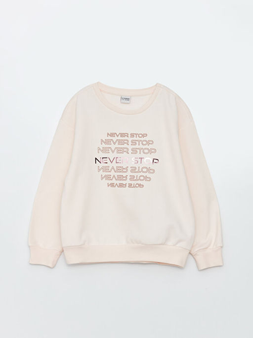 Bisiklet Yaka Bask?l? Uzun Kollu K?z ?ocuk Sweatshirt