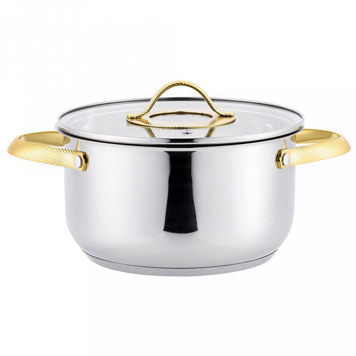 Кастрюля из нержавеющей стали "Олимпия" 4,5л, д19,5см, h14см, s0,4мм, дно s2,4мм, стеклянная крышка, подарочная коробка, "Appetite" (Китай)