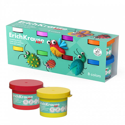 АКЦИЯ Цена за 1 шт. Тесто для лепки ErichKrause Baby с Алоэ Вера 8 цветов по 35 г (в коробке-рукаве 8 шт)