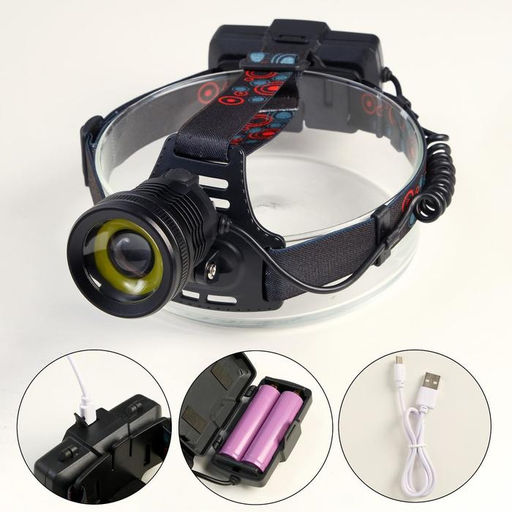 Фонарь налобный аккумуляторный 10 Вт, 2х1200 мАч, USB, T6, COB, zoom - Simaland фото 2