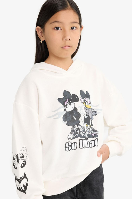 Disney Mickey & Minnie Oversize Geni_ Kal_p Kap__onlu Sweatshirt K_z _ocuk - Defacto фото 2