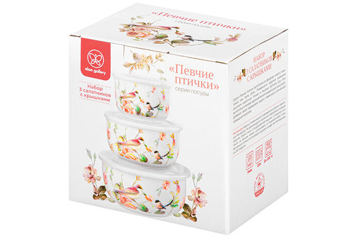 Набор 3 салат. 1 л 16*16*8+500 мл 13,5*13,5*7+300 мл 10,5*10,5*6,5 см Певчие птички с крышк. NEW B - Elan gallery фото 13
