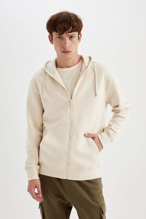 Толстовка обычного кроя с капюшоном на мягкой подкладке и на молнии - Defacto фото 3