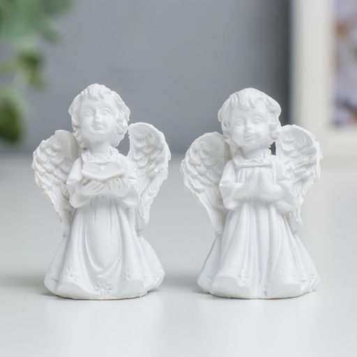 Цена за 3 шт. Фигурка полистоун Белоснежный ангел в платье, 4?3.2?2 см, МИКС