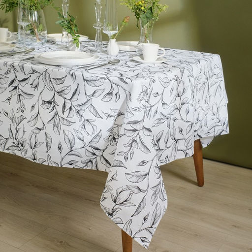 Скатерть «Доляна» Plant leaves, 146×250 см, 100% хлопок, рогожка 164 г/м²