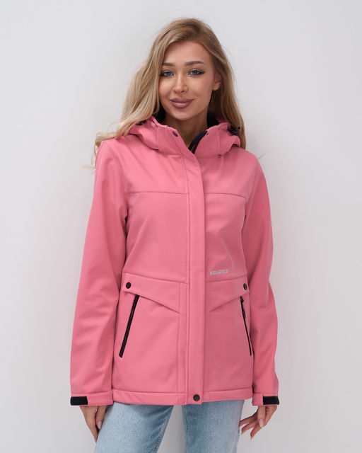 Ветровка спортивная женская с капюшоном softshell розового цвета 9566R - Mtforce фото 18