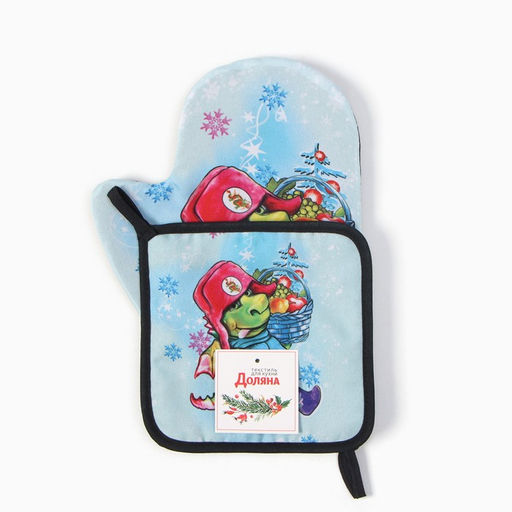 Набор кух. Зимняя прогулка: варежка 20х28 см, прихватка 17х17 см, 35% хл, 65% пэ, ватин 25 - Доляна фото 4