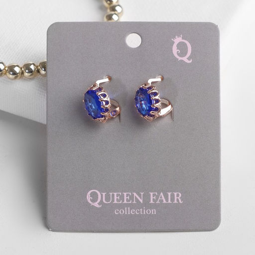 Серьги со стразами «Эдель» овал кружево, синие в розовом золоте