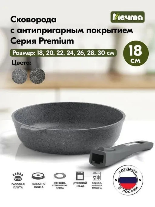 PREMIUM GREY Сковорода 18см со съемной ручкой, арт. 018901 ВЫВОД