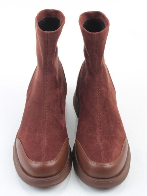 01-H24B-34HJ BROWN Ботинки демисезонные женские (натуральная кожа, искусственная замша)