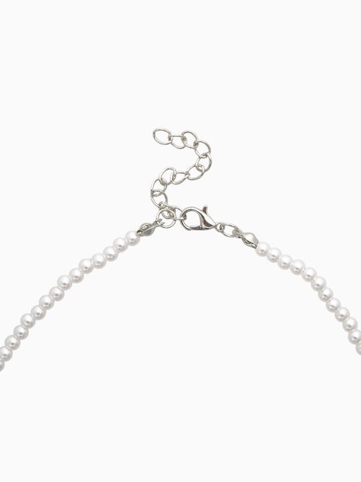 Чокер «Стразик» сердце и жемчужные бусины, белый в серебре, 36 см + 5 см доп, цепочка