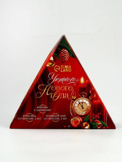 Подарочный набор новогодний Уютного года крем-мёд 2 шт. ? 120 г, варенье 100 мл., чай 3 шт. ? 25 г
