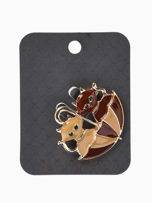 Брошь «Кошки» в зонте, осенняя, цвет коричневый в золоте