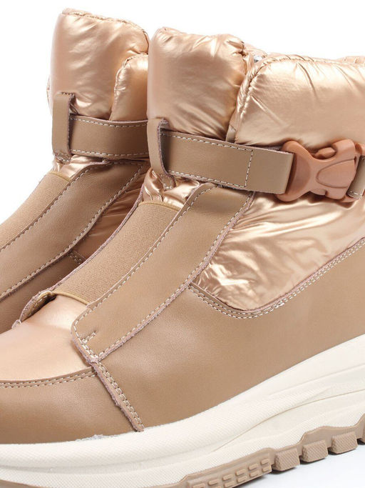 04-WG037-1M DK. BEIGE/GOLD Ботинки зимние женские (натуральная кожа, курточная ткань, 100% шерсть)