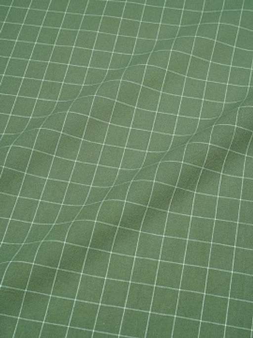 Вареный (стираный) хлопок Белая клетка (1.6*1.6см) на болотно-зеленом, ш.2.5м, хл-100%, 125гр/м.кв