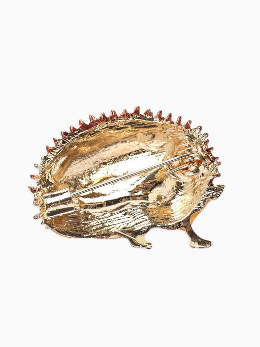 Брошь «Ежик» с цветами, цвет коричнево-оранжевый в золоте