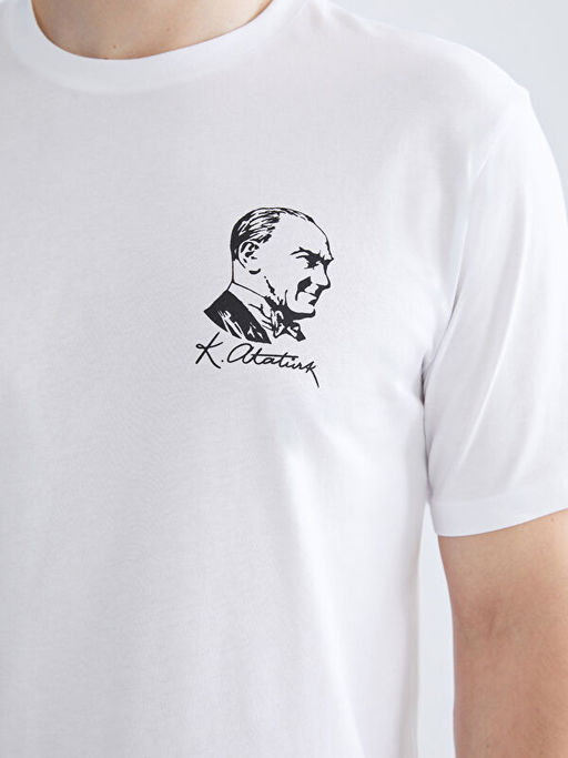 Bisiklet Yaka Atat?rk Bask?l? Penye Erkek Ti??rt