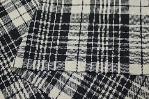 Фуле Клетка цв.чернильно-черный/сливочный, ш.1.45м, хлопок-100%, 160гр/м.кв - Купава фото 6