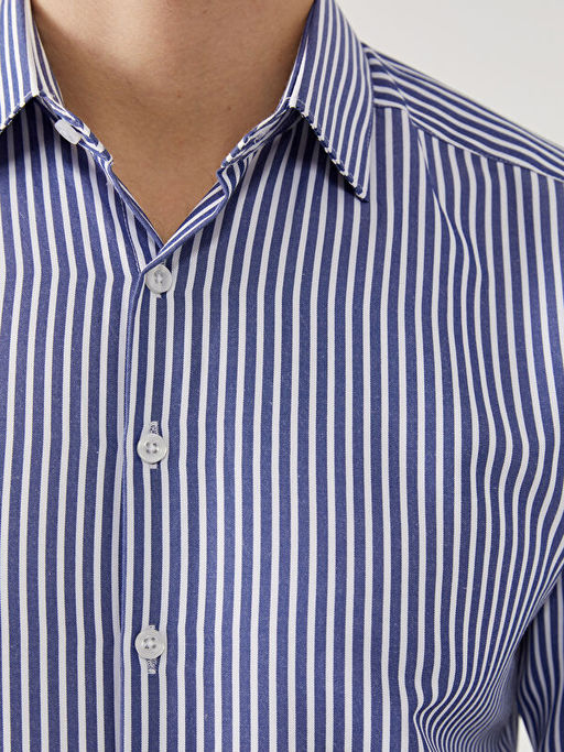 Slim Fit Uzun Kollu ?izgili Poplin Erkek G?mlek