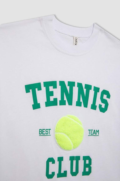 Футболка оверсайз с принтом и короткими рукавами для девочек - Defacto фото 9