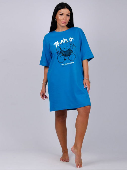 Сорочка Беверли синий, интерлок пенье - Малина фото 2