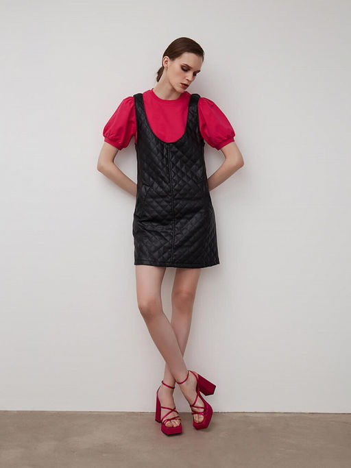 Стеганое платье из экокожи - Incity фото 3