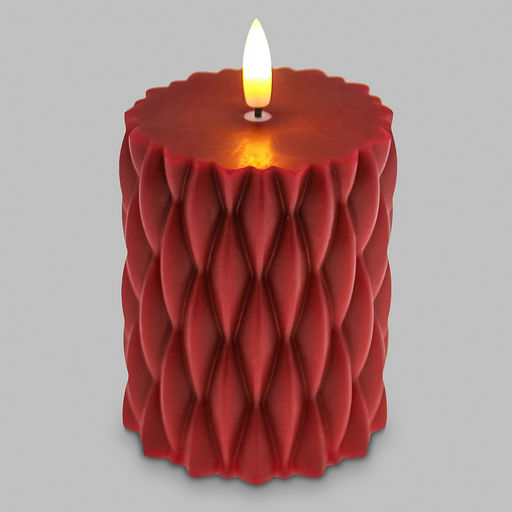 Свеча восковая, интерьерная, светодиодная на батарейках д7,9см h10(13)см, свет теплый, с мерцанием, цвет бордовый, питание от 2-х батареек АА (в комплект не входят), в коробке (Китай)