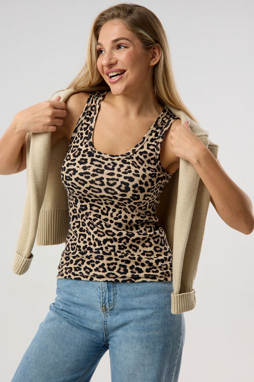 Майка базовая в рубчик леопардовая