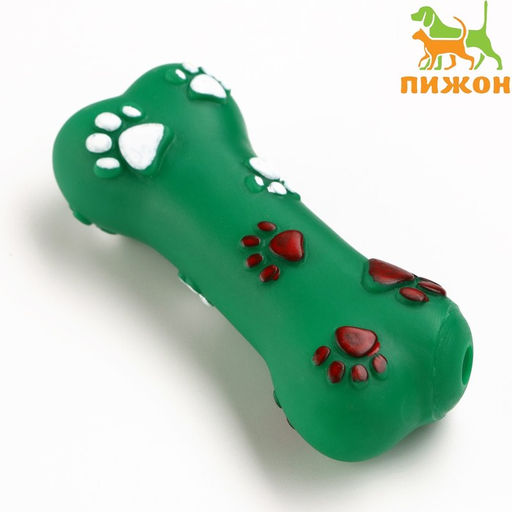 Игрушка пищащая Кость со следами лапок, 9,6 х 3,7 см, тёмно-зелёная