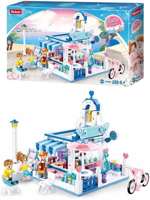 Конструктор SLUBAN 289 дет. "Розовая мечта. Кофейня" (М38-В0866) 3 фигурки, в коробке