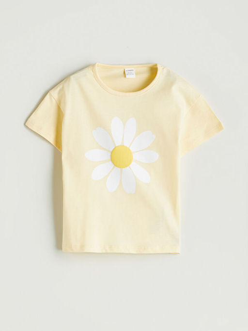 Bisiklet Yaka ?i?ekli Penye K?z ?ocuk Ti??rt