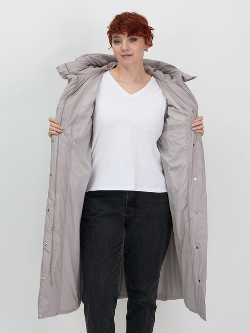 Пальто зимнее утепленное с капюшоном женское серого цвета 7628Sr - Mtforce фото 16