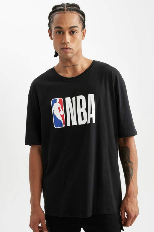 DeFactoFit NBA Wordmark Oversize Genis Kal?p Bisiklet Yaka Bask?l? Pamuklu K?sa Kollu Tisort  фото 2
