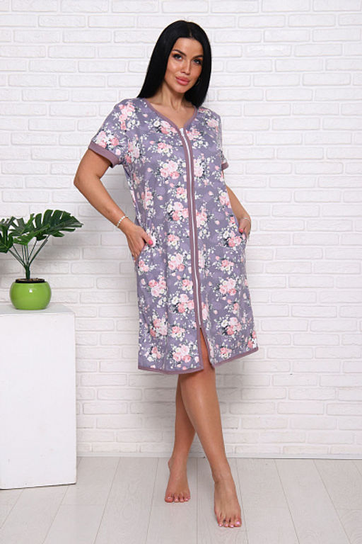 Халат женский с карманами на молнии "Розы" (933-5)