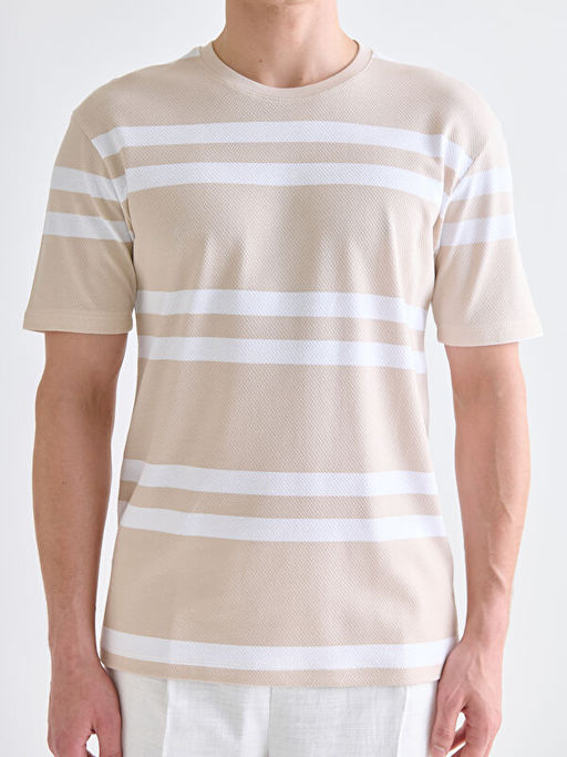 Bisiklet Yaka ?izgili Penye Erkek Ti??rt