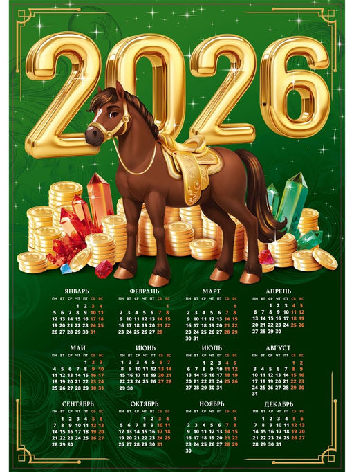 Цена за 20 шт. Календарь 2026 настенный «Богатого 2026», А2