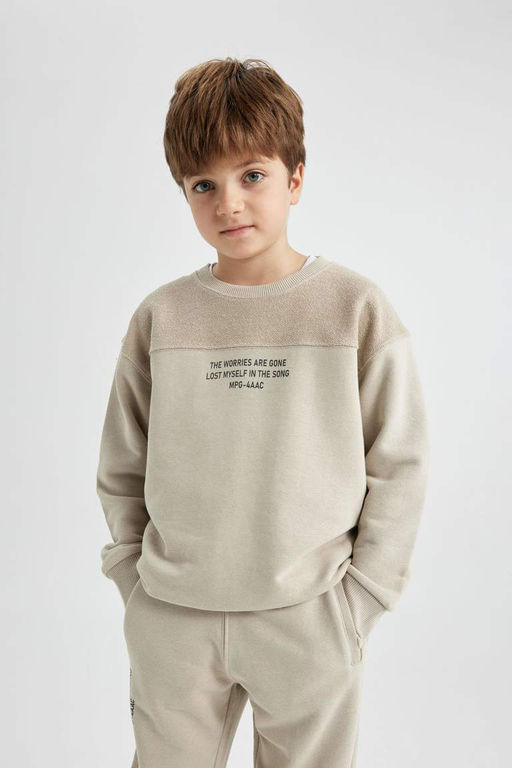 Толстый свитшот оверсайз с принтом и круглым вырезом для мальчика - Defacto фото 6