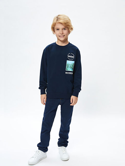 Rahat Kal?p Bisiklet Yaka Bask?l? Erkek ?ocuk Sweatshirt - Waikiki фото 2